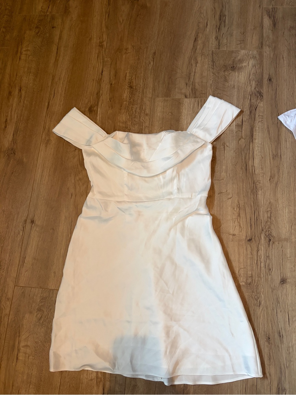 White Off-Shoulder Mini Dress with Folded Bodice